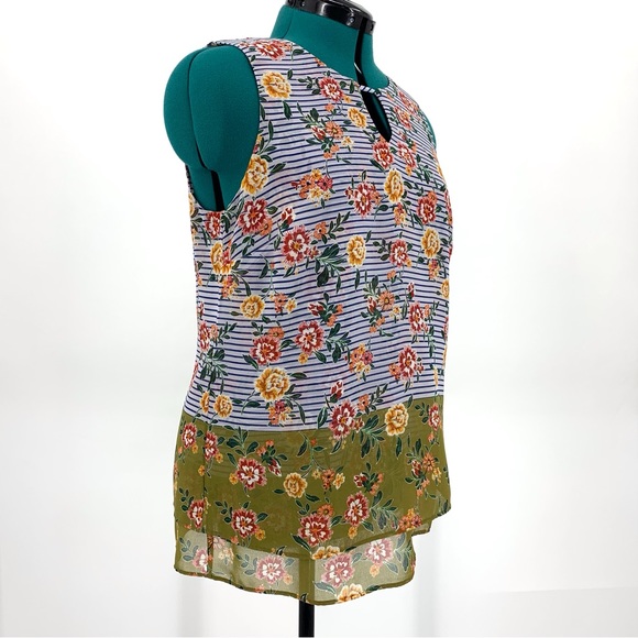 Cabi Penelope Top #5354, Floral and Striped Print Sleeveless Layered Top, Medium - Picture 13 of 17